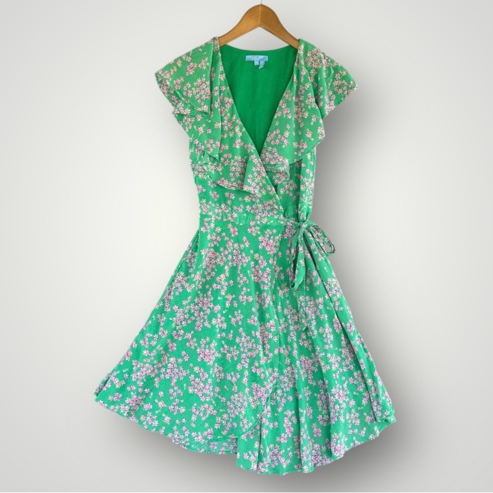 Draper James Green Floral Wrap Midi Dress